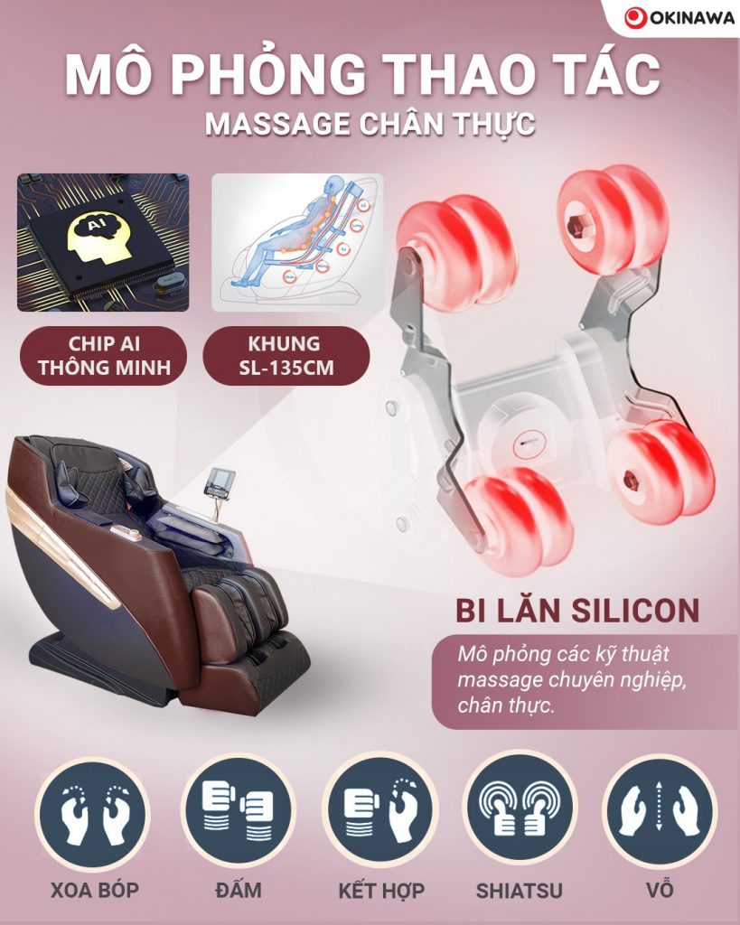 Ghe massage Okinawa OS 345 mo phong thao tac chan thuc