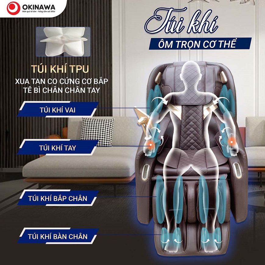 Người đau khớp ngồi ghế massage có an toàn không? Hệ thống túi khí Ghế massage Okinawa OS - 466